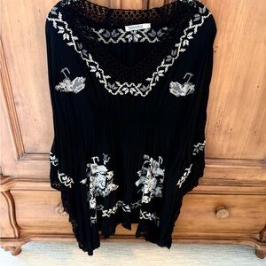 Black Embroidered Women's Top